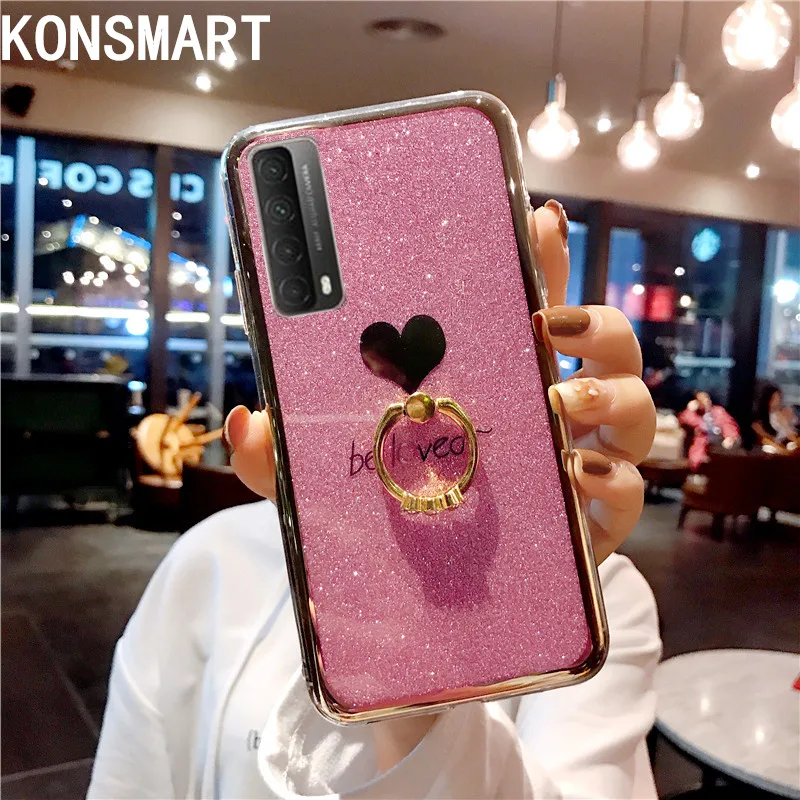 Чехол KONSMART для Huawei Y7A 2021 силиконовый мягкий чехол с кольцом на палец и блестками P
