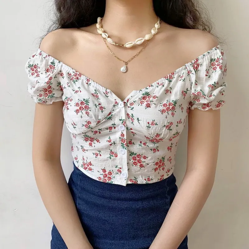 French One Neck Floral Short Open Navel Shirt Short Sleeve Blouse Bubble Sleeve Blouse
French One Neck Floral Short Open Navel Shirt Short Sleeve Blouse Bubble Sleeve Blouse