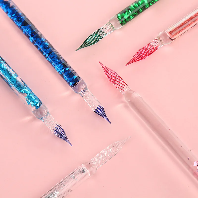 JUGAL Quicksand Oil Glass Pen Set Caligraphy Pen Stained Glass Color Ink Pen Fountain Pen Transparent Gift Box Set 2020