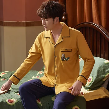 Spring 100%Cotton Men Pajamas Set Cartoon Print Long Sleeve+Pants Two Pieces Set Mens Pyjamas Plus Size L-3XL Male Sleepwear
Spring 100%Cotton Men Pajamas Set Cartoon Print Long Sleeve+Pants Two Pieces Set Mens Pyjamas Plus Size L-3XL Male Sleepwear