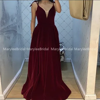 New Spaghetti Straps V-neck Evening Dress 2020 Simple Burgundy Velvet Long Evening Party Dress שמלות ערב Cheap vestido de festa
New Spaghetti Straps V-neck Evening Dress 2020 Simple Burgundy Velvet Long Evening Party Dress שמלות ערב Cheap vestido de festa