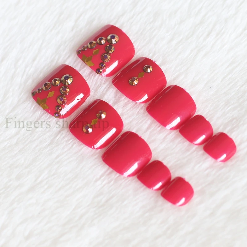 24pcs High-grade High quality fashion full drill handmade round toe fake nail sexy red #N42 
24pcs High-grade High quality fashion full drill handmade round toe fake nail sexy red #N42
