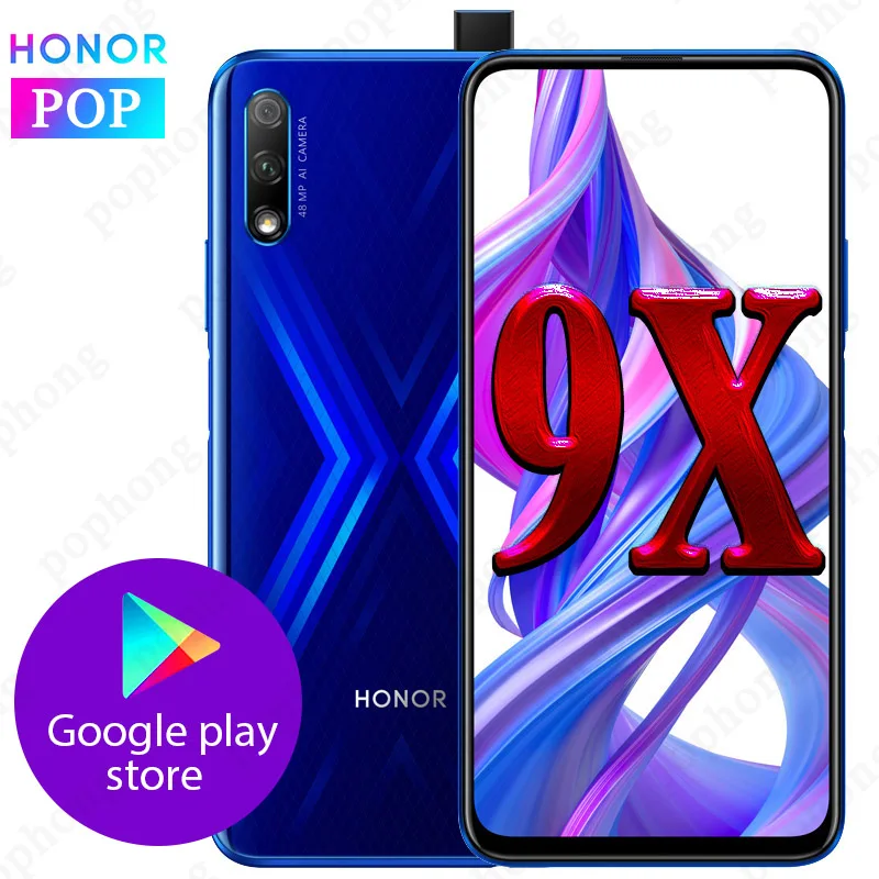 

2019 New Honor 9X Mobile Phone 6.5'' Full Screen Kirin 810 Octa Core Support Google play 48MP Pop Up Front Camera 16MP 4000mAh