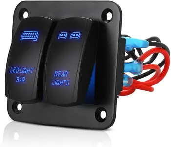 2 Gang Rocker Switch Panel Aluminum 5 Pin On Off Toggle Switch with Blue Backlit LED, Led Light Bar 12V/24V Pre-Wired Switch Pan
2 Gang Rocker Switch Panel Aluminum 5 Pin On Off Toggle Switch with Blue Backlit LED, Led Light Bar 12V/24V Pre-Wired Switch Pan