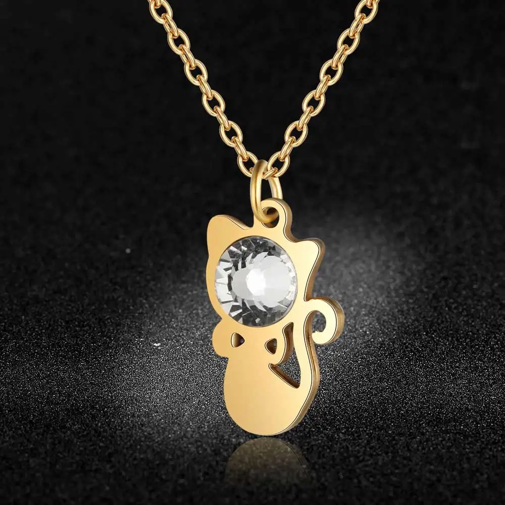 Super Fashion Big Crystal Stone 100% Stainless Steel Cat Charm Necklace High Polish Special Gift Wholesale 
Super Fashion Big Crystal Stone 100% Stainless Steel Cat Charm Necklace High Polish Special Gift Wholesale