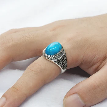 Real 925 Sterling Silver Men Ring with Blue Natural Turquoise & Black CZ Stone Vintage Thai Silver Ring for Male Turkish Jewelry
Real 925 Sterling Silver Men Ring with Blue Natural Turquoise & Black CZ Stone Vintage Thai Silver Ring for Male Turkish Jewelry