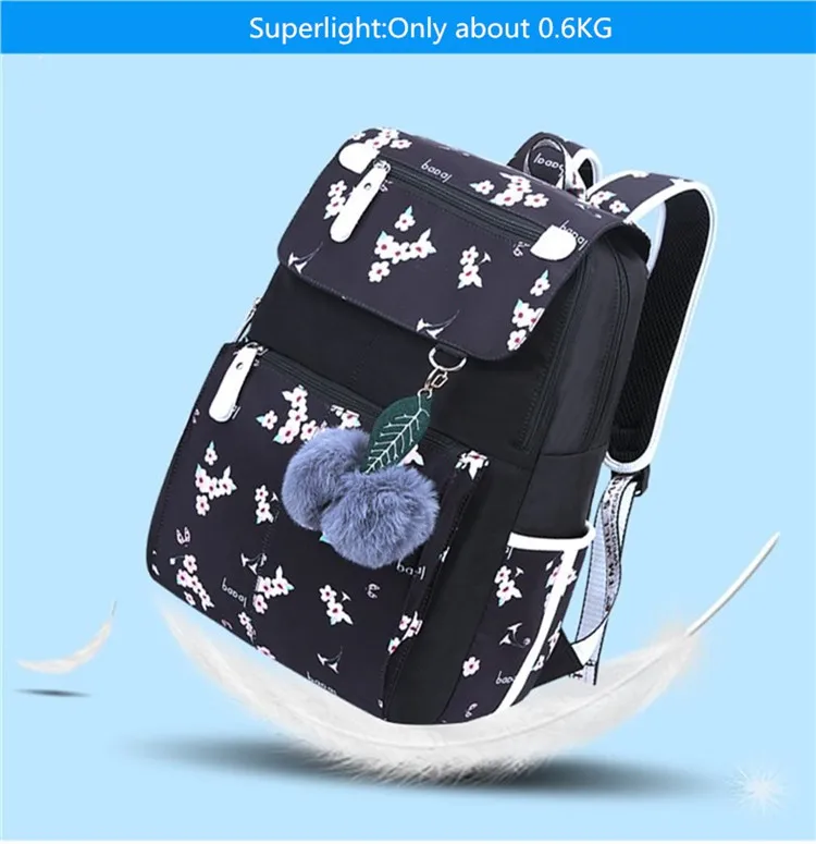Женский школьный рюкзак с меховым помпоном Fengdong черный для девочек подростков и
