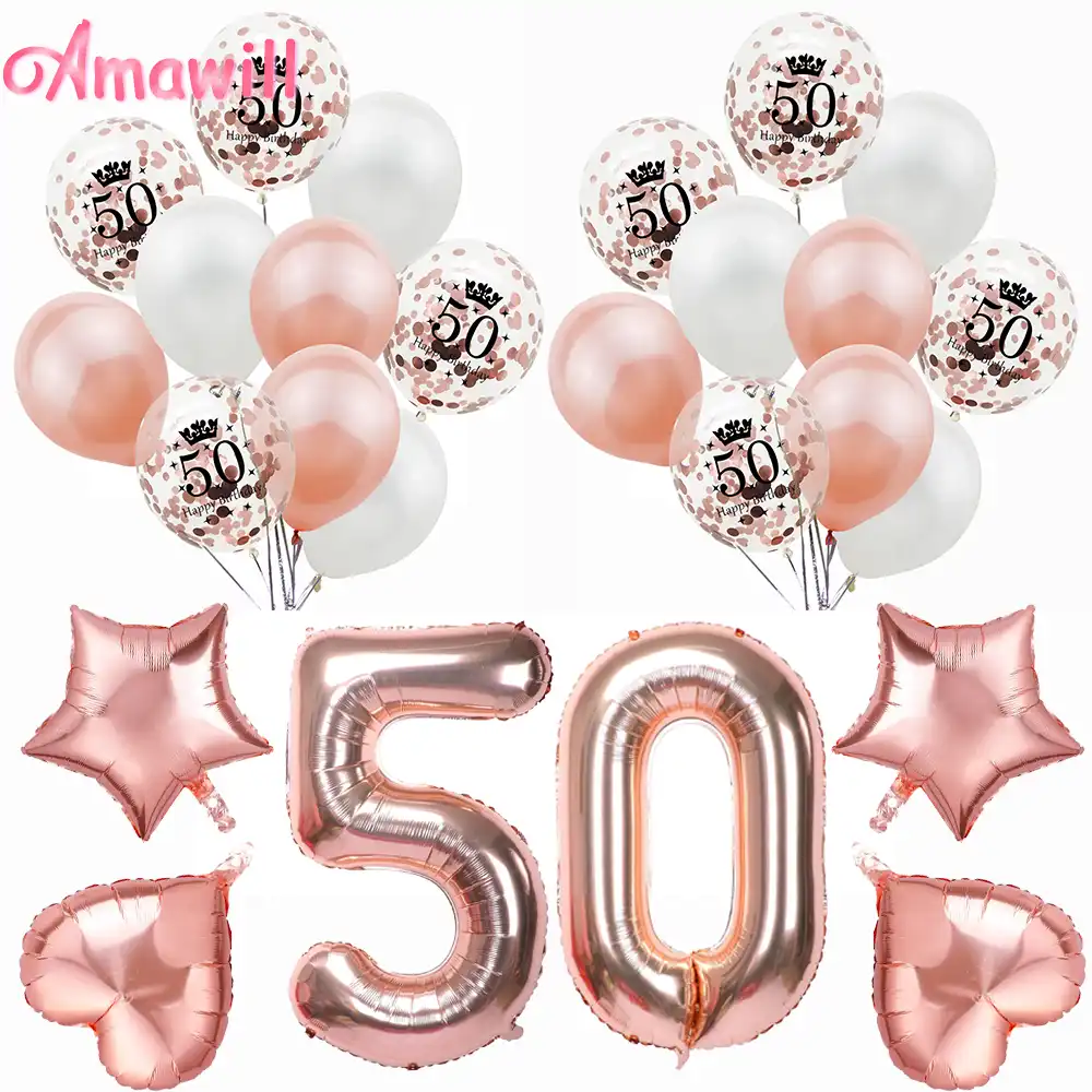amawill rose gold 50th birthday party decoration