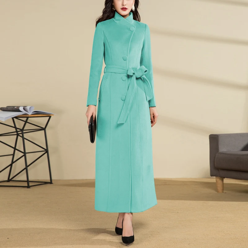 Femme Top Slim Stand Collar Woolen Coat Single-Breasted Autumn Winter X-Long Wool Blends Belt Overcoat Female Outerwear
Femme Top Slim Stand Collar Woolen Coat Single-Breasted Autumn Winter X-Long Wool Blends Belt Overcoat Female Outerwear