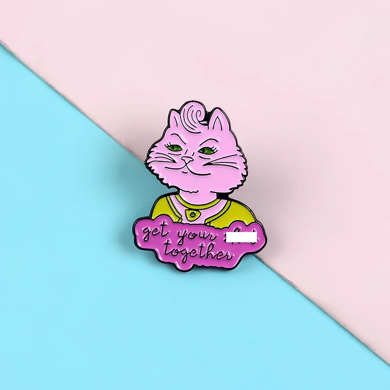 Модные эмалированные металлические заколки Get your xxxx в виде розового кота