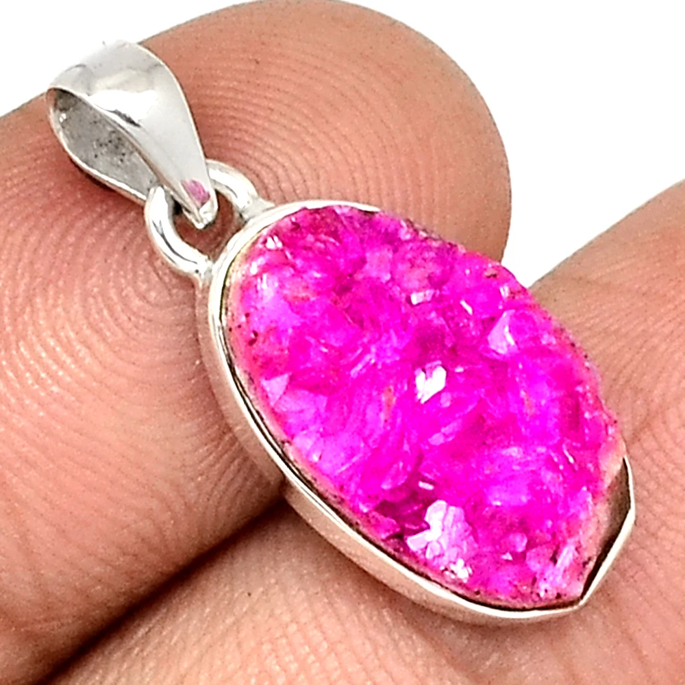 Genuine COBALT DRUZY Pendant 925 Sterling Silver Total Length : 26.7 mm AP6964 | Украшения и аксессуары
