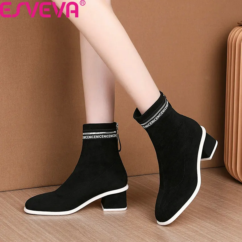 ESVEVA 2020 Retro Square Toe Square High Heel All Match Ankle Boots Autumn Winter Flock Zipper Fashion Women Shoes Size 34-41
ESVEVA 2020 Retro Square Toe Square High Heel All Match Ankle Boots Autumn Winter Flock Zipper Fashion Women Shoes Size 34-41