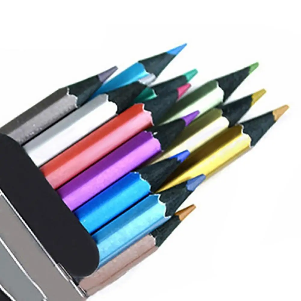 

12x Metallic Non-Toxic Colored Drawing Pencils 12 Color Drawing Sketching Pencil