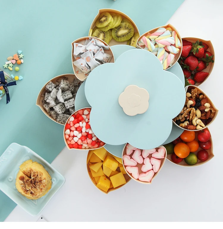 Creative Double-layer Petal Candy Box Nuts Case Snack Storage Box Container Living Room Rotating Fruit Plate Desktop Organizer
Creative Double-layer Petal Candy Box Nuts Case Snack Storage Box Container Living Room Rotating Fruit Plate Desktop Organizer