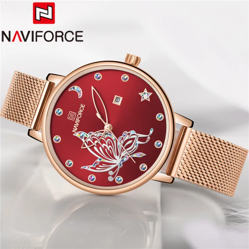 NAVIFORCE женские часы Топ бренд класса люкс розовое золото наручные браслет из
