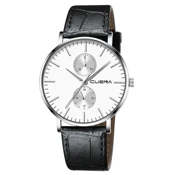 

CUENA reloj hombre watches men Fashion Leather Military Alloy Analog Quartz Wrist Watch Business Watch Clock relogio masculino
