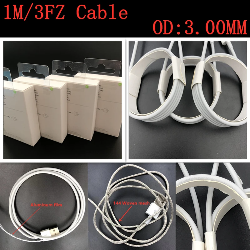 10pcs/lot OD:3.0mm 1m 3ft USB Data Sync Charger AAAA Quality Charging Cable For iphone 5 6 7 plus With
10pcs/lot OD:3.0mm 1m 3ft USB Data Sync Charger AAAA Quality Charging Cable For iphone 5 6 7 plus With