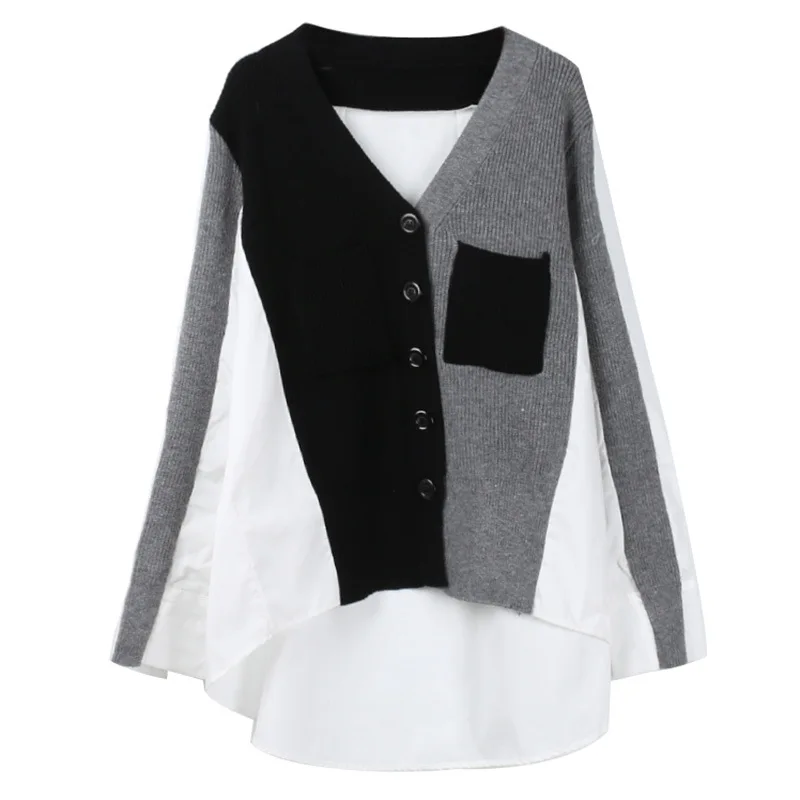 Fall 2019 New Women Sweater Coloured Geometric Long Sleeve Stitching Loose Needle Openers Cardigans V-Neck Black Sweater
Fall 2019 New Women Sweater Coloured Geometric Long Sleeve Stitching Loose Needle Openers Cardigans V-Neck Black Sweater