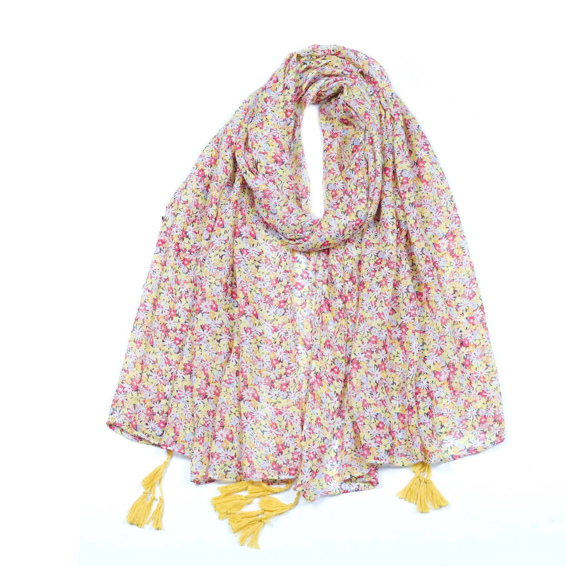 

2022 Beautiful Daisy Print Tassel Scarf Shawls Long Soft Floral Wrap Hijab Scarves Free Shipping
