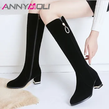 ANNYMOLI Winter Knee High Boots Women Boots Zipper Thick High Heel Long Boots Crystal Round Toe Shoes Ladies Fall Big Size 33-43
ANNYMOLI Winter Knee High Boots Women Boots Zipper Thick High Heel Long Boots Crystal Round Toe Shoes Ladies Fall Big Size 33-43