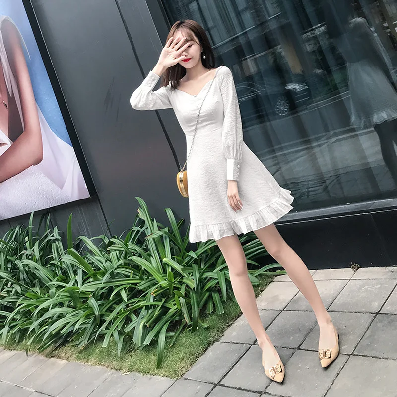 Fashion Solid Color V-neck Sexy Hipster WOMEN'S Dress 2019 Autumn And Winter New Style Small Square Collar Waist Hugging A- line
Fashion Solid Color V-neck Sexy Hipster WOMEN'S Dress 2019 Autumn And Winter New Style Small Square Collar Waist Hugging A- line