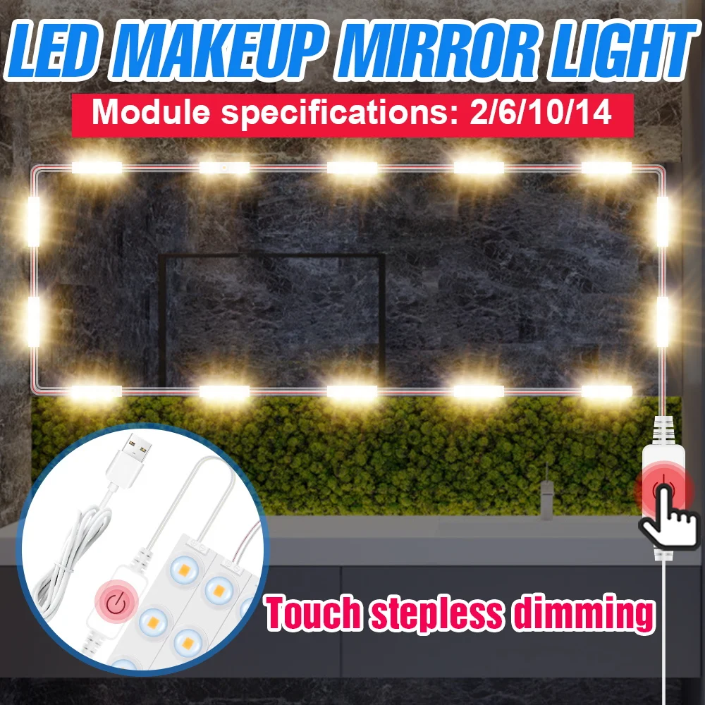 2 6 10 14 Modules Kit Cosmetic Light LED Vanity Mirror Lamp 12V Dimmable Makeup Light USB Wall Lamp LED Dressing Table Bedroom
2 6 10 14 Modules Kit Cosmetic Light LED Vanity Mirror Lamp 12V Dimmable Makeup Light USB Wall Lamp LED Dressing Table Bedroom