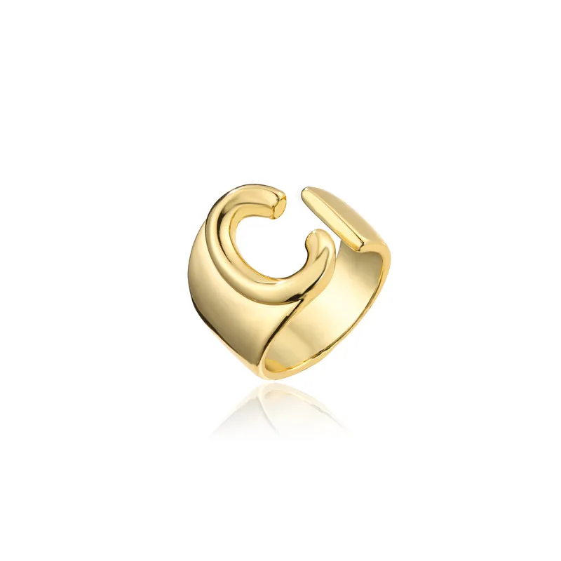 Hollow A-Z Letter Gold Adjustable Opening Ring Hollow A-Z Letter Gold Adjustable Opening Ring