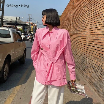 WHITNEY WANG Blouses 2020 Spring Fashion Streetwear Korean Style Oversize Asymmetrical Blouse Women Blusas Lady Shirt Top 
WHITNEY WANG Blouses 2020 Spring Fashion Streetwear Korean Style Oversize Asymmetrical Blouse Women Blusas Lady Shirt Top
