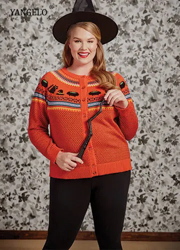 

Yangelo Fall Winter Loose Warm Knit Sweater Female Y2K Round Tie Buckle Printed Pattern Cardigan Sweater Fairy Grunge