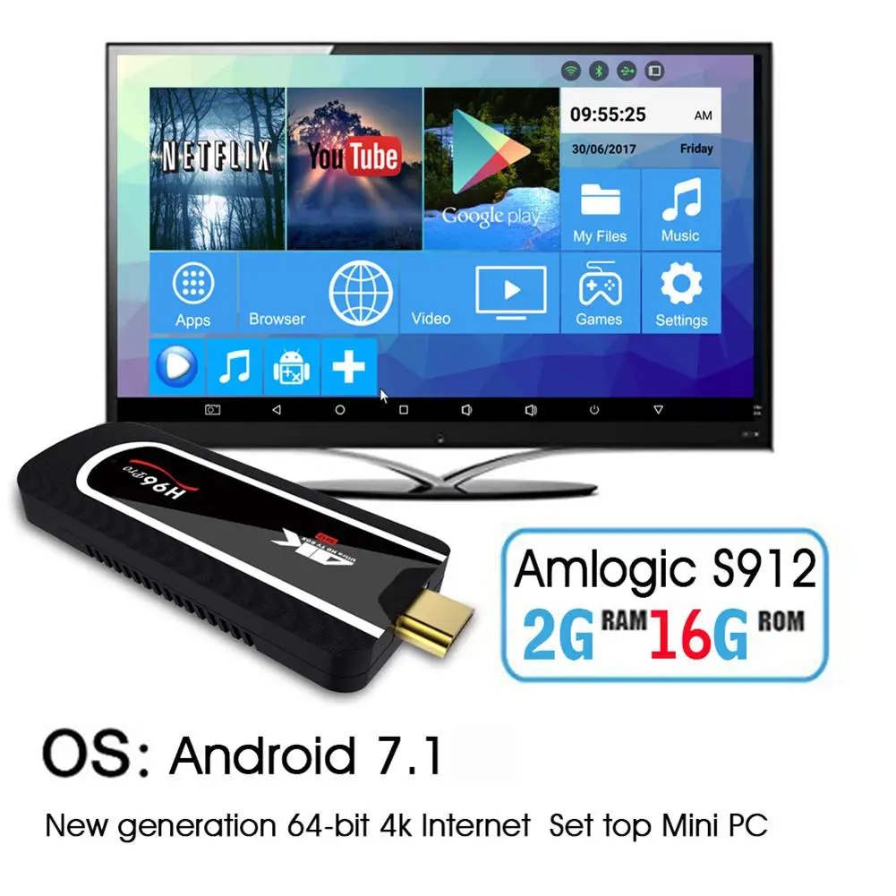 Android TV Stick H96 Pro Studyset 7 1 Box Mini PC Amlogic S912 Восьмиядерный 64 бит True 4K HDR адаптер для Smart |