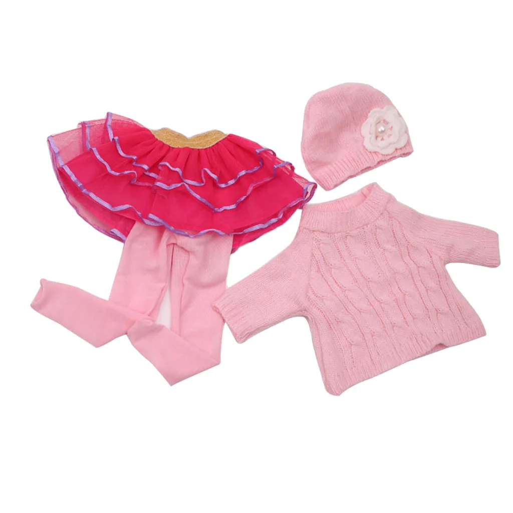 4Pcs Clothes for 18'' American Doll Our Generation Dolls Outfit Sweaters Tops Lace Skirt Dress w/ Hat and Tights Stocking Accs 4Pcs Clothes for 18'' American Doll Our Generation Dolls Outfit Sweaters Tops Lace Skirt Dress w/ Hat and Tights Stocking Accs