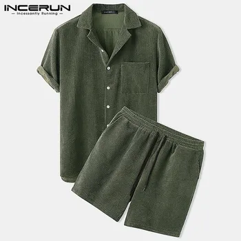 Men Corduroy Sets Leisure Streetwear Short Sleeve Lapel Button Shirts & Shorts 2020 Solid Color Mens Casual Suits S-5XL INCERUN
Men Corduroy Sets Leisure Streetwear Short Sleeve Lapel Button Shirts & Shorts 2020 Solid Color Mens Casual Suits S-5XL INCERUN