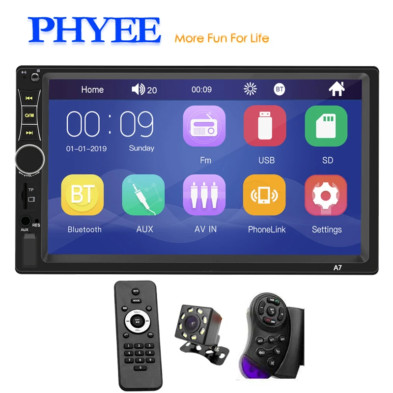2 Din 7 Inch Touch Screen Radio Car MP5 Player Mirror Link Bluetooth Audio Hands Free A2DP USB TF Rear Camera Head Unit PHYEE A7
2 Din 7 Inch Touch Screen Radio Car MP5 Player Mirror Link Bluetooth Audio Hands Free A2DP USB TF Rear Camera Head Unit PHYEE A7