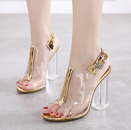 

2017 Summer New Products on Foot Gorgeous shui jing gen Peep-Toe Mixed Colors High-heeled Sandals Party Shoes 1810