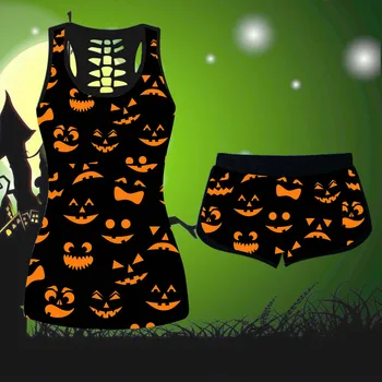 Halloween Suit Women Tank Top Pumpkin Printing Sleeveless Gothic Harajuku Shirts Shorts Female Girls Suit Clothes 2020 New 
Halloween Suit Women Tank Top Pumpkin Printing Sleeveless Gothic Harajuku Shirts Shorts Female Girls Suit Clothes 2020 New