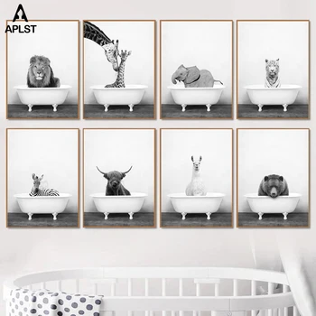 Baby Nursery Prints Alpaca Giraffe Elephant Lion Cow in Bathtub Poster Black&White Animal Canvas Painting Wall Art Picture Decor 
Baby Nursery Prints Alpaca Giraffe Elephant Lion Cow in Bathtub Poster Black&White Animal Canvas Painting Wall Art Picture Decor