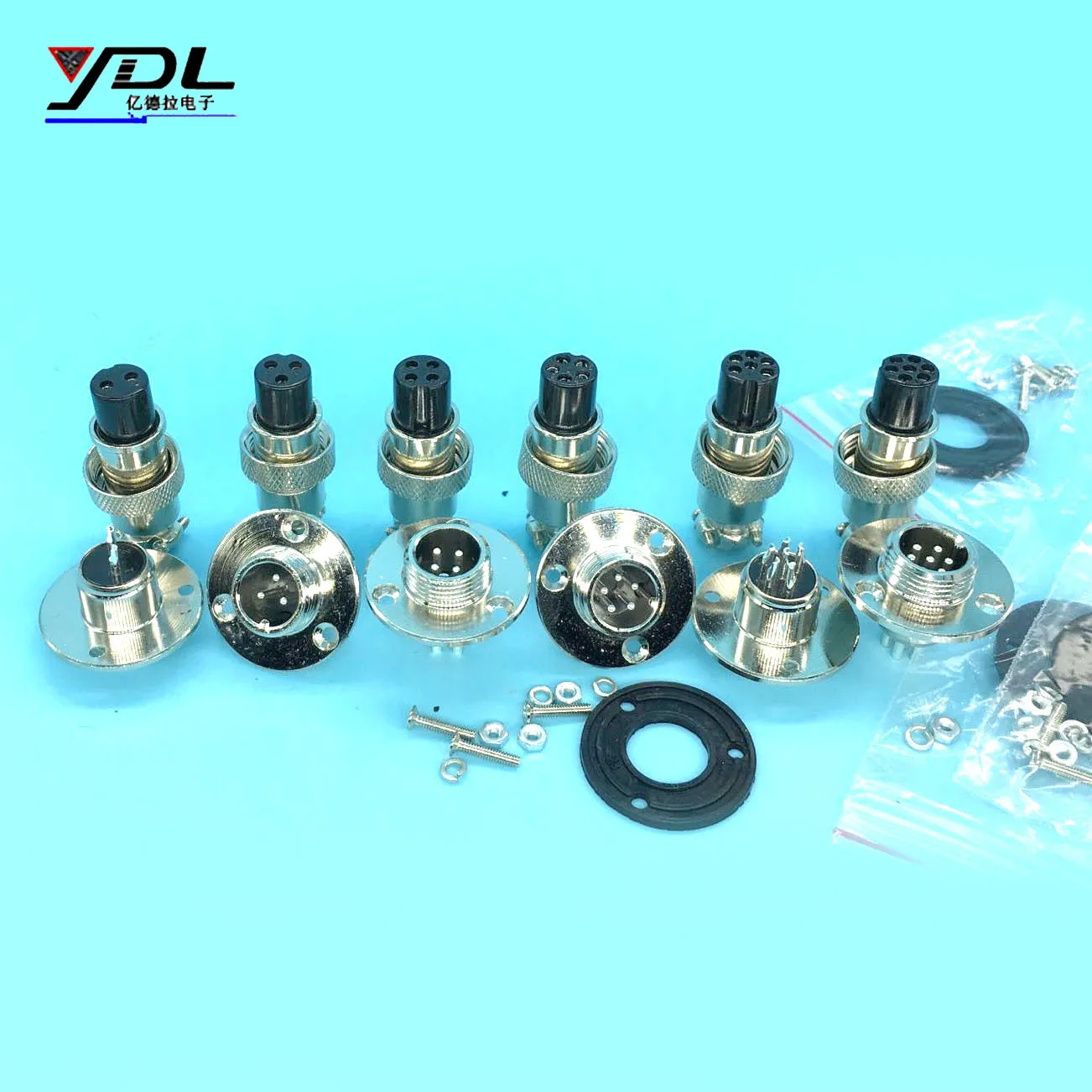 

2 Set GX12 2pin 3pin 4pin 5pin 6pin 7 Pin Male Female 12mm Flange 3 holes Aviation Socket Plug Panel Connector With screw washer