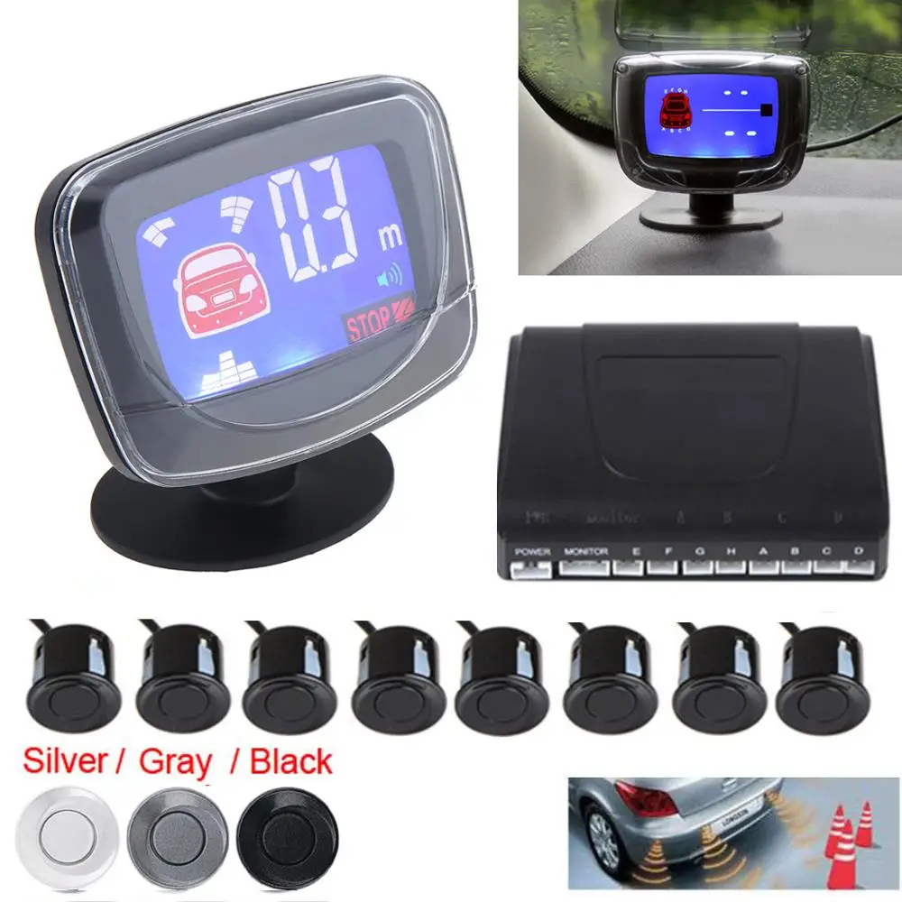 8 x Weatherproof Rear Front View Auto Car Parking Sensors System Vehicles Reverse Backup Radar Kit with LCD Display Monitor
8 x Weatherproof Rear Front View Auto Car Parking Sensors System Vehicles Reverse Backup Radar Kit with LCD Display Monitor