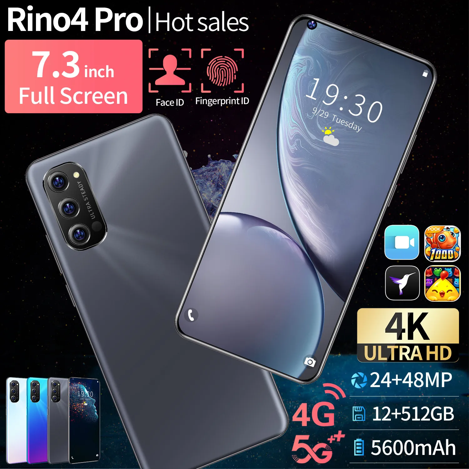 Smartphone 48MP Rear Camera 12GB 512GB Strong Memery Deca Core 7.3 Inch Full Screen Mobile Phone 5600mAh 4G LTE Global Version
Smartphone 48MP Rear Camera 12GB 512GB Strong Memery Deca Core 7.3 Inch Full Screen Mobile Phone 5600mAh 4G LTE Global Version