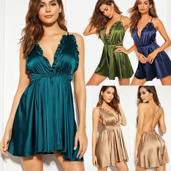 S-XL Sexy Women Lace Nightdress V-neck Satin Silk Night Dress Nightgown Sleepwear Lady Nightie Dress Gown 
S-XL Sexy Women Lace Nightdress V-neck Satin Silk Night Dress Nightgown Sleepwear Lady Nightie Dress Gown