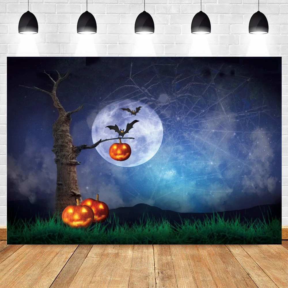 

Yeele Halloween Background Bat Pumpkin Lantern Grassland Moon Light Dead Tree Backdrop Photography Photo Studio Photophone