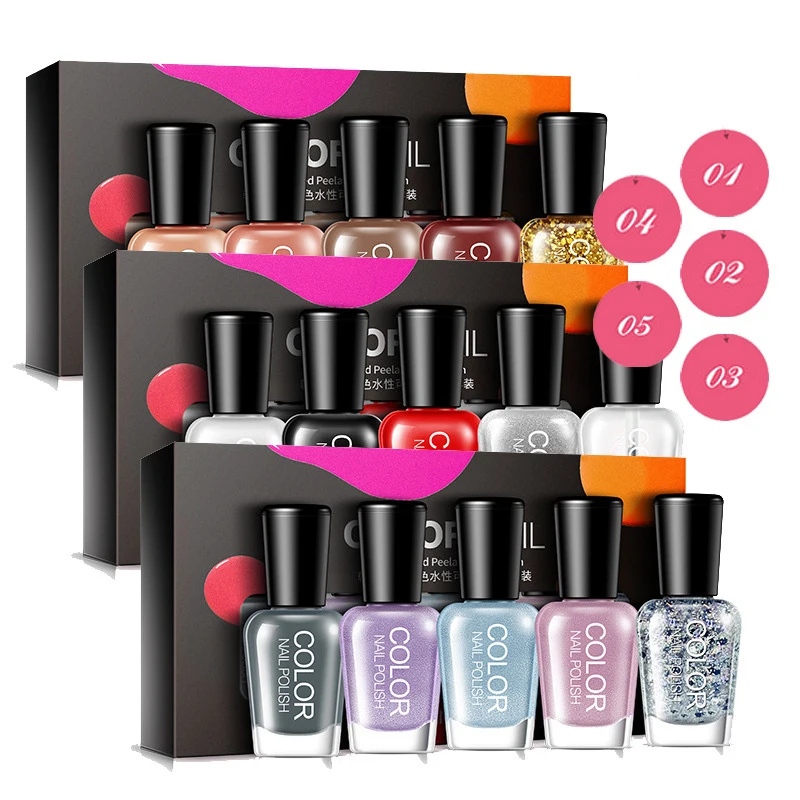 5 Bottle 5ML Nail Polish Set Water-based Peelable Nail Polish Easy To Remove Evenly Colored Gel Polish Nails Art 30D
5 Bottle 5ML Nail Polish Set Water-based Peelable Nail Polish Easy To Remove Evenly Colored Gel Polish Nails Art 30D