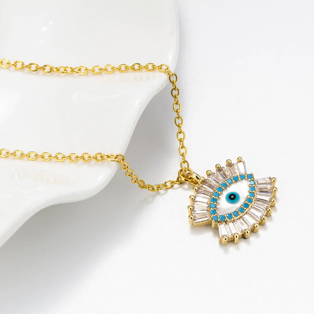 Фото Lucky Shell Турецкий Дурной глаз Ожерелье голубое золото CZ камень кулон ожерелье s для