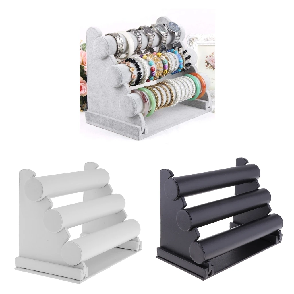 3 Tier Jewelry Hard Display Stand Holder Bracelet Chain Bangle Watch T-bar 2 Colors