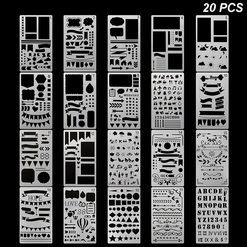 20pcs Scrapbook Plastic Notepad Notebook Drawing Template Journal Stencils Hollowed Craft DIY Schedule Book Stationery Art
20pcs Scrapbook Plastic Notepad Notebook Drawing Template Journal Stencils Hollowed Craft DIY Schedule Book Stationery Art