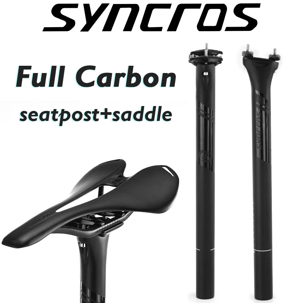 

SYNCROS BIke Saddle Matte Carbon Fiber Road/Mountain Bicycle Seat Cushion MTB BIcycle Setpost 27.2/30.8/31.6mm*350/400mm