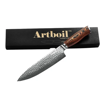 Kitchen Chef Knife 8 inch - German Damascus Steel VG10 Core Blade - Hammered Finish - Slicing and Cutting Knife
Kitchen Chef Knife 8 inch - German Damascus Steel VG10 Core Blade - Hammered Finish - Slicing and Cutting Knife