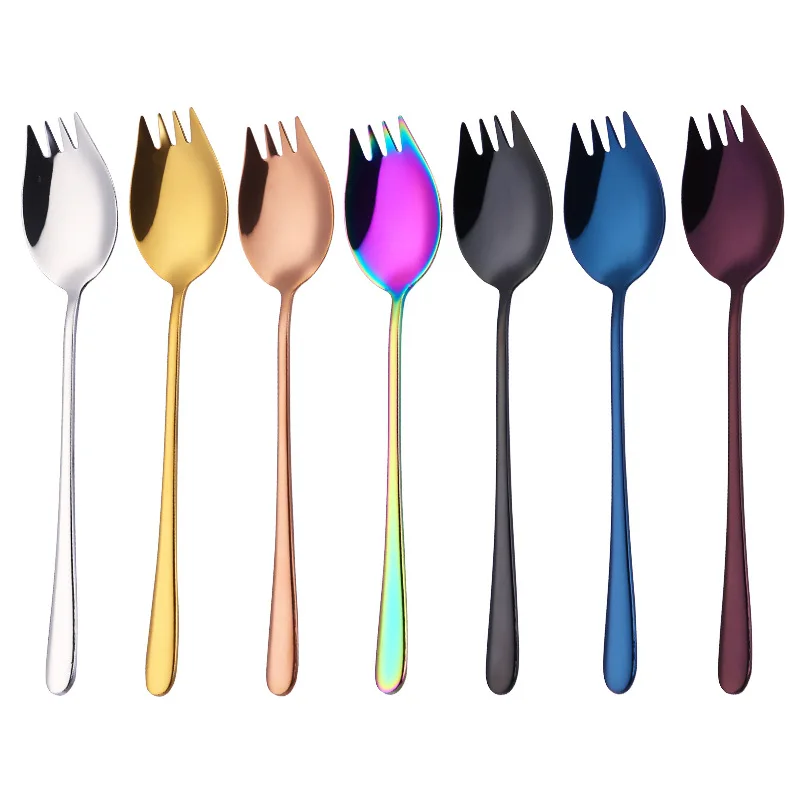 7 Colors Stainless Steel Salad Spoon Long Handle Fork Spoon One Dual-use Titanium Tableware Foam Spoon Kichenware Gifts
7 Colors Stainless Steel Salad Spoon Long Handle Fork Spoon One Dual-use Titanium Tableware Foam Spoon Kichenware Gifts