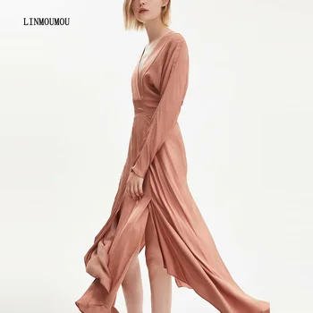 Autumn new ladies V-neck dress solid color waist long sleeve long dress irregular split slim elegant casual dress
Autumn new ladies V-neck dress solid color waist long sleeve long dress irregular split slim elegant casual dress
