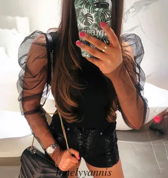 Women Sexy Mesh Sheer Blouse Puff Long Sleeve See Through Turtle Neck Shirt Tops Ladies Tee Shirts Black White
Women Sexy Mesh Sheer Blouse Puff Long Sleeve See Through Turtle Neck Shirt Tops Ladies Tee Shirts Black White